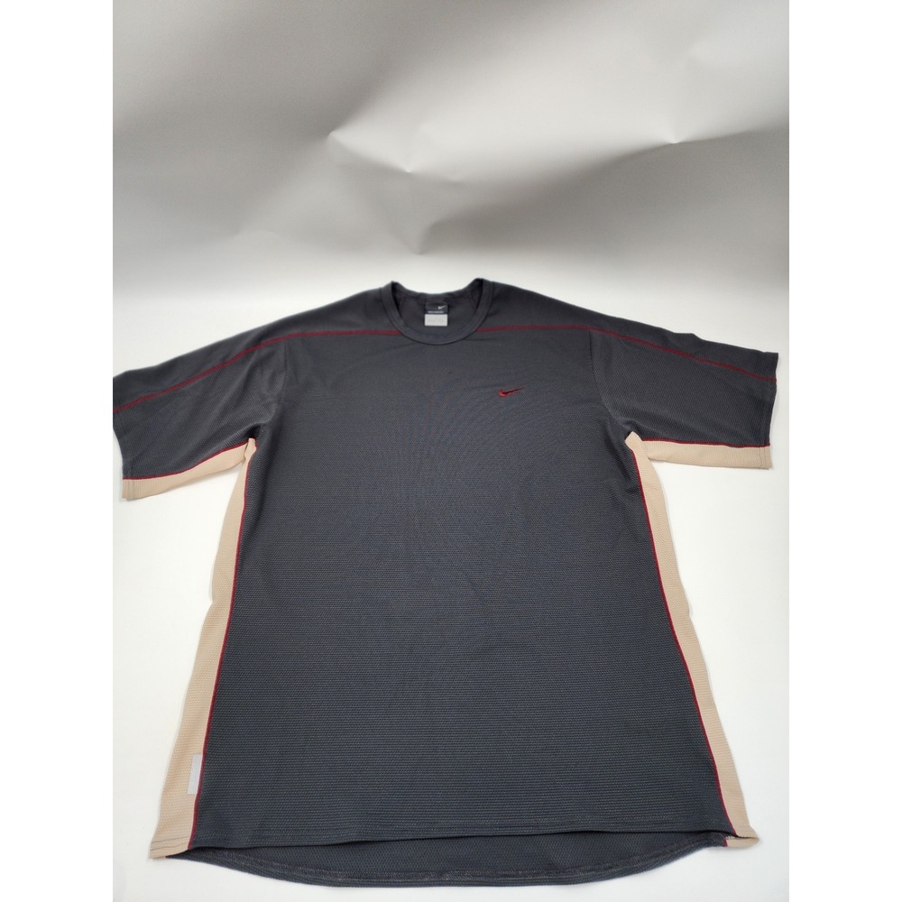 Nike Sphere Dry Mens Large Gray Tan Red Stitching Short Sleeve Athletic Shirt